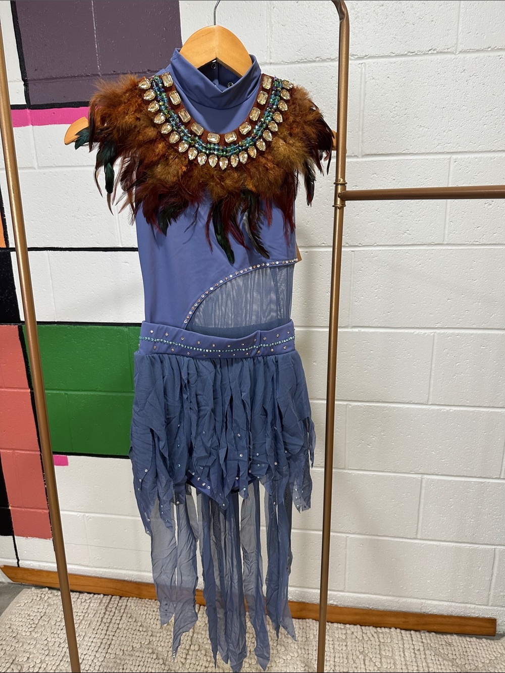 Feathered Blue Dance Costume With Hair Piece